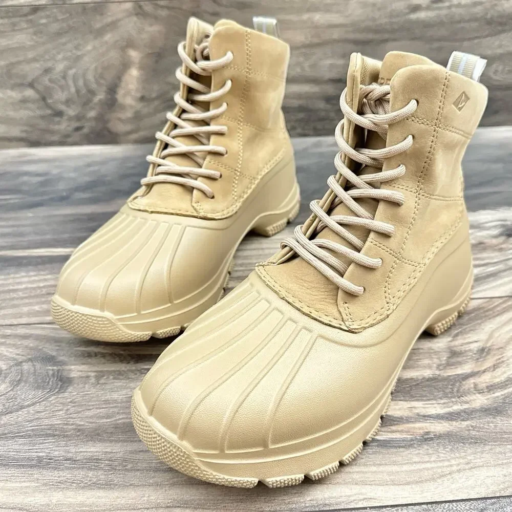 NWOB Sperry Duck Float Ankle Lace Rain Boots Tan 7 Waterproof - Picture 3 of 10